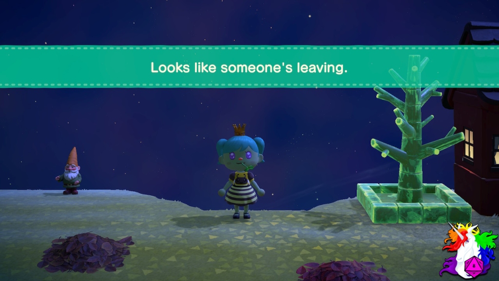 Image of the text on the screen indicating another player is leaving the island.