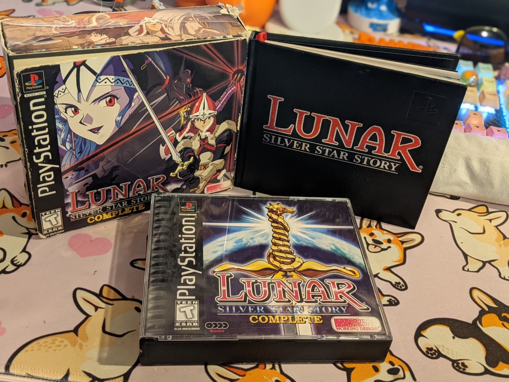 Box, game, and manual for Lunar: Silver Star Story. Minus the map.