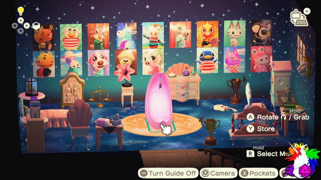 A screenshot of my room with my collection of villager posters!